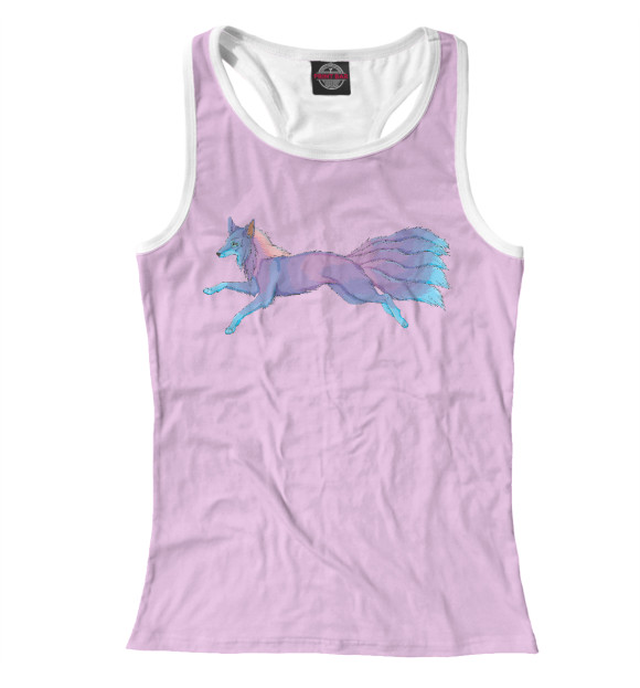 Женская майка-борцовка с изображением Радужный  многохвостый лис цвета Белый