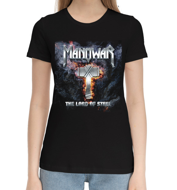 Женская хлопковая футболка с изображением Manowar цвета Черный