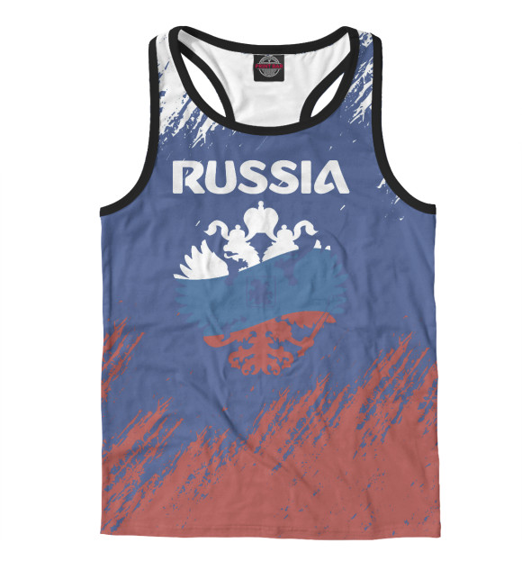 Мужская майка-борцовка с изображением RUSSIA цвета Белый