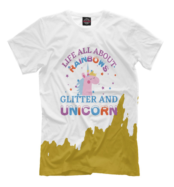 Мужская футболка с изображением Glitter and Unicorn цвета Белый