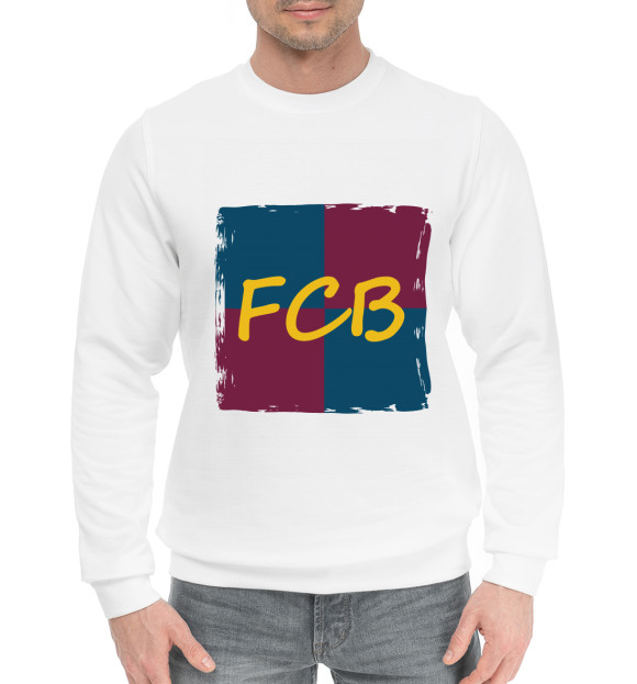 Мужской хлопковый свитшот с изображением FC Barcelona цвета Белый