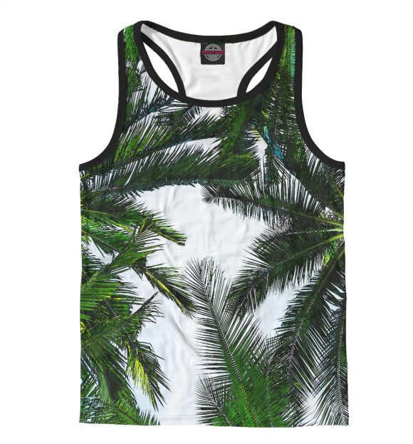 Мужская майка-борцовка с изображением Тропические листья цвета Белый