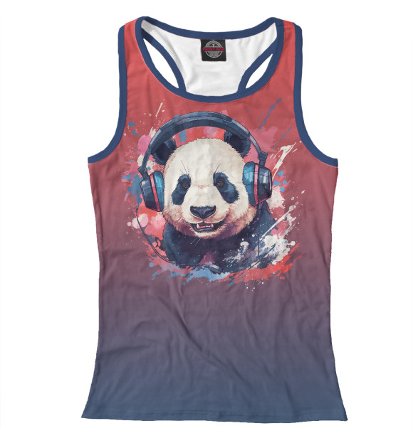 Женская майка-борцовка с изображением Панда в наушниках цвета Белый