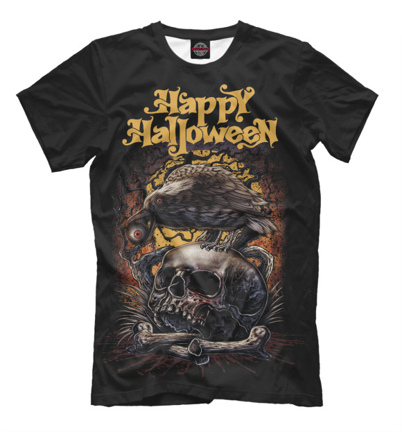 Мужская футболка с изображением Черный ворон на Хэллоуин цвета Белый