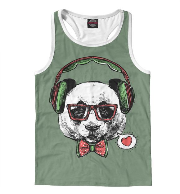 Мужская майка-борцовка с изображением Панда Хипстер цвета Белый