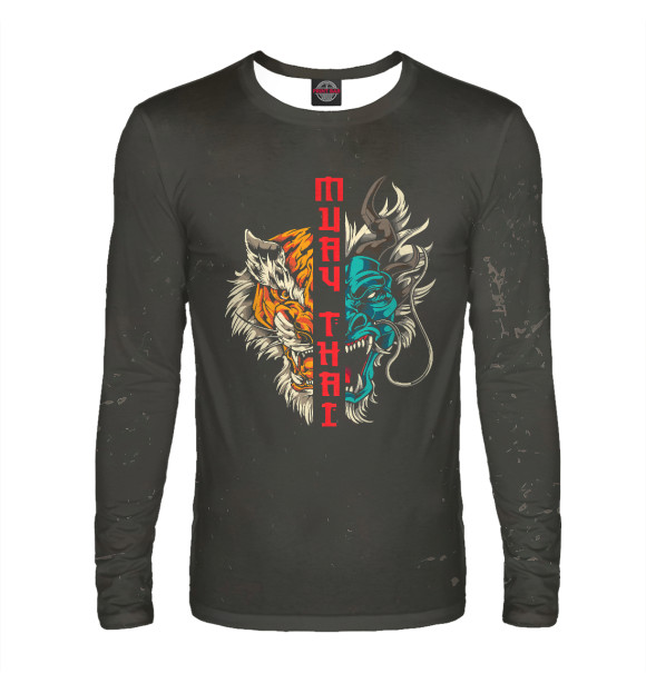 Мужской лонгслив с изображением Muay Thai Dragon Tiger цвета Белый