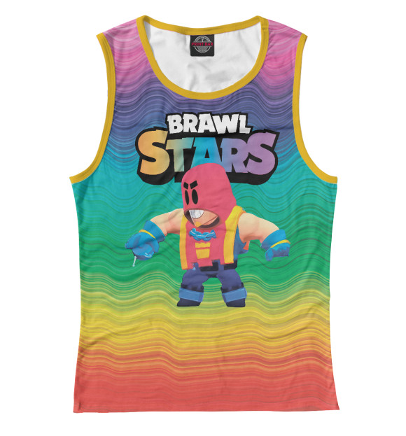 Женская майка с притом GROM ГРОМ BRAWL STARS цвета Белый Женская майка с изображением GROM ГРОМ BRAWL STARS цвета Белый