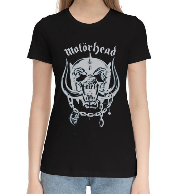 Женская хлопковая футболка с изображением Motorhead цвета Черный