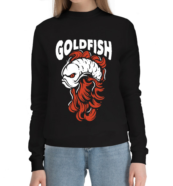 Женский хлопковый свитшот с изображением Золотая Злыдня цвета Черный