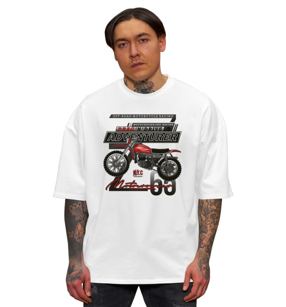 Мужская футболка оверсайз с изображением Мотоцикл цвета Белый