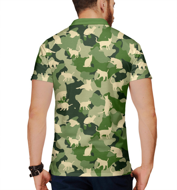 Мужское поло с притом Коты цвета Белый Мужское поло с изображением Коты цвета Белый