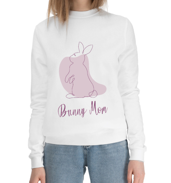 Женский хлопковый свитшот с изображением Кролик мама цвета Белый