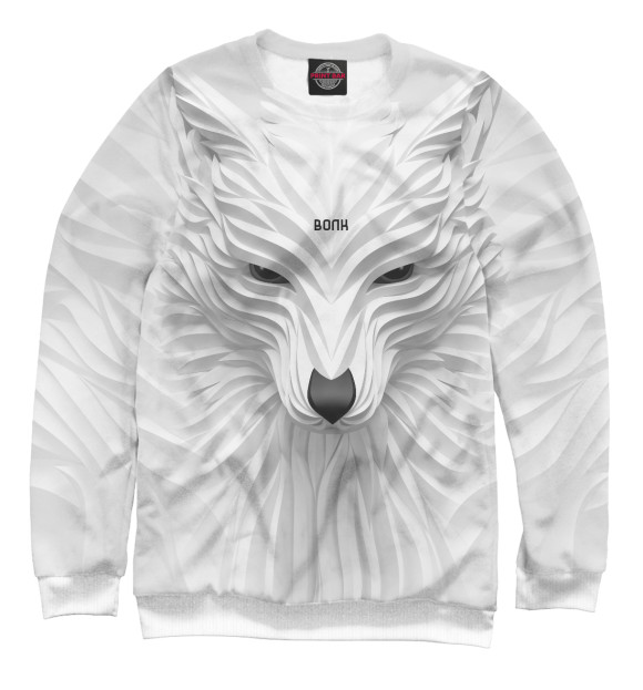 Мужской свитшот с изображением Белый волк - handeyework цвета Белый