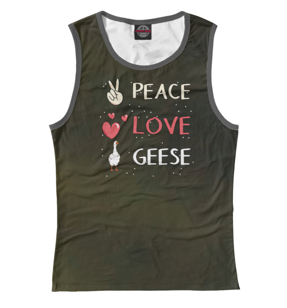 Женская майка с притом Peace Love Geese цвета Белый Женская майка с изображением Peace Love Geese цвета Белый