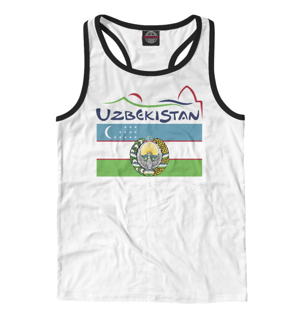 Мужская майка-борцовка с изображением Узбекистан цвета Белый