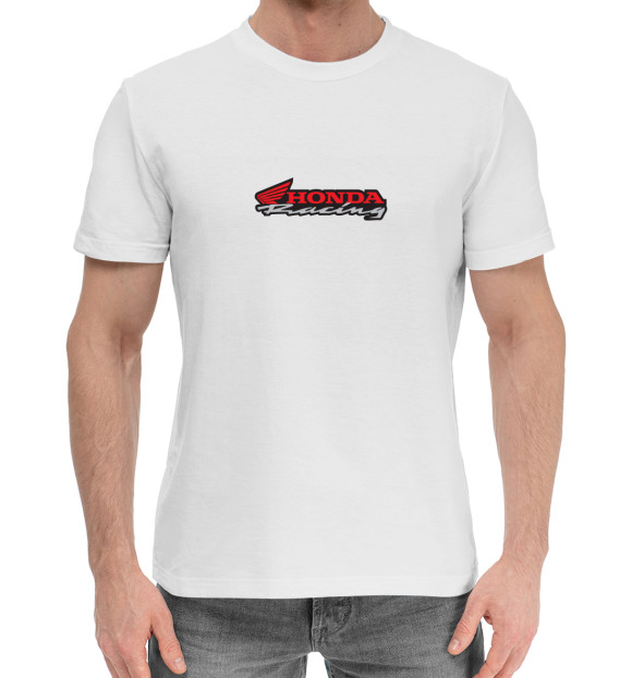 Мужская хлопковая футболка с изображением Honda Racing цвета Белый