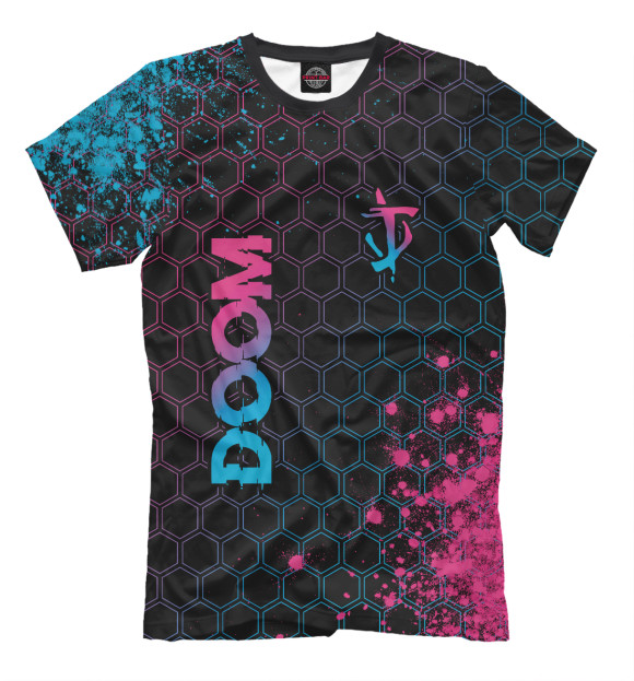 Мужская футболка с изображением Doom Neon Gradient (соты) цвета Белый