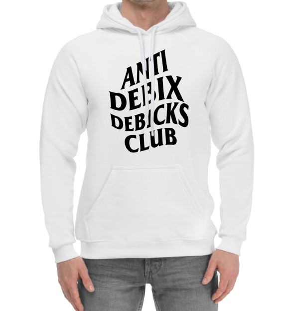Мужской хлопковый худи с изображением Anti debix debicks club цвета Белый