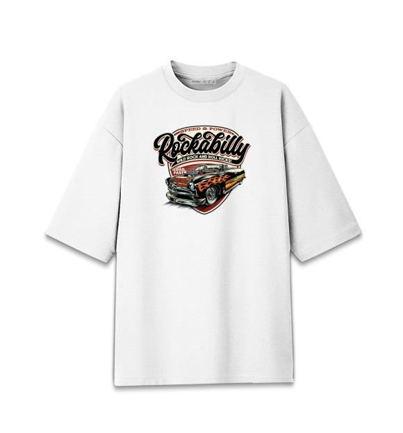 Женская футболка оверсайз с изображением Rockabilly Car цвета Белый