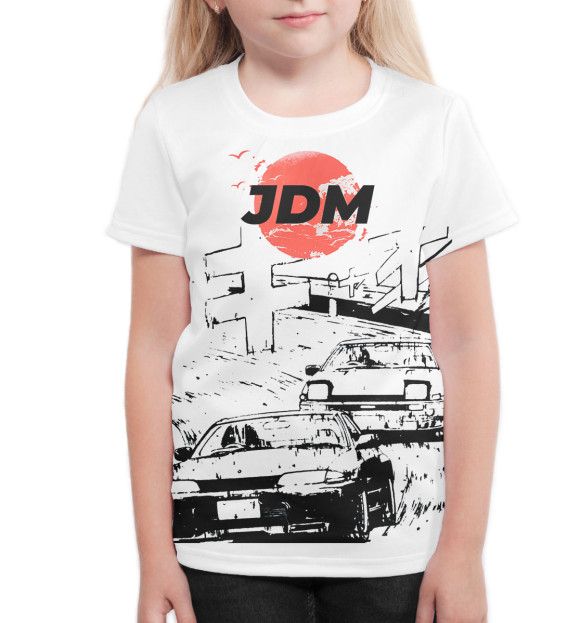 Футболка для девочек с изображением JDM цвета Белый
