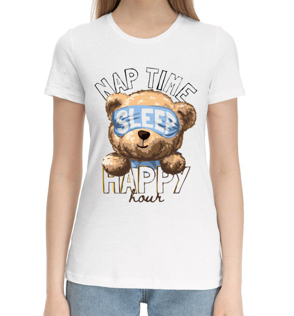 Женская хлопковая футболка с изображением Nap time цвета Белый