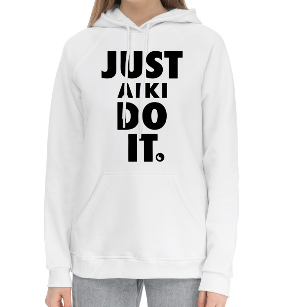 Женский хлопковый худи с изображением Айкидо цвета Белый