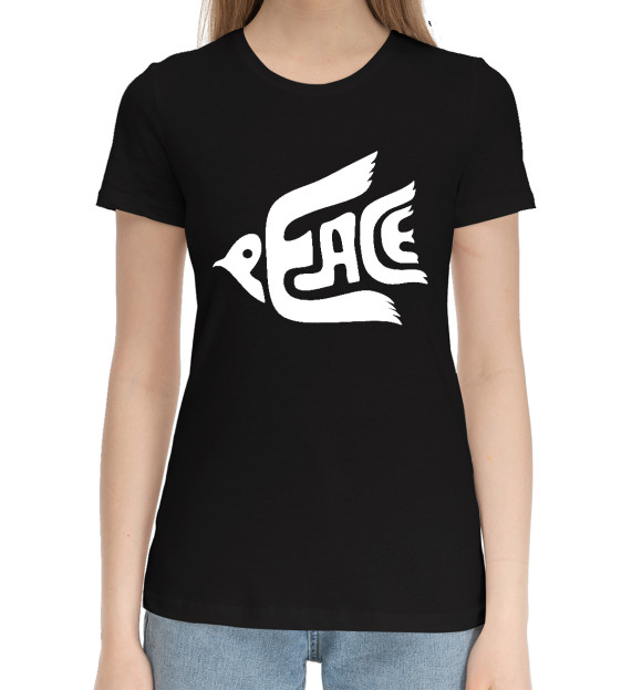 Женская хлопковая футболка с изображением Голубь мира Peace цвета Черный