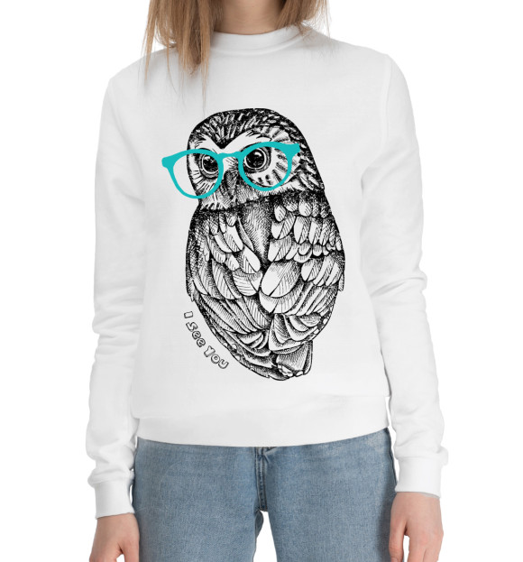 Женский хлопковый свитшот с изображением I see you цвета Белый