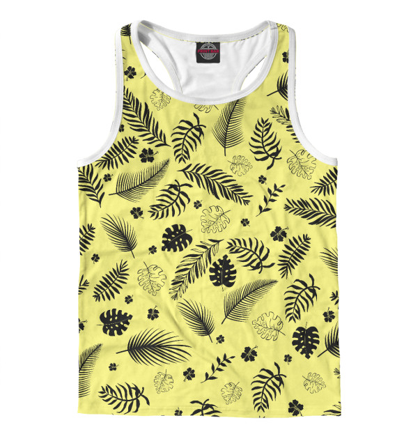 Мужская майка-борцовка с изображением Тропические листья цвета Белый