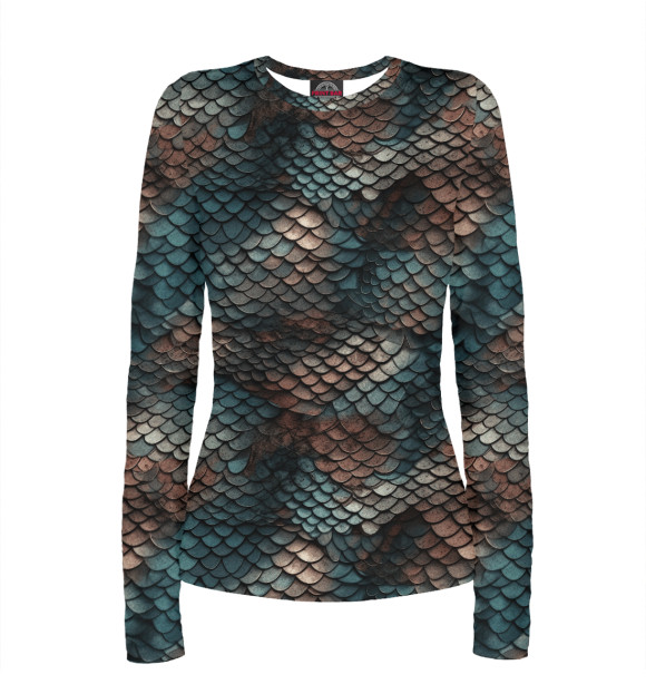 Женский лонгслив с притом Чешуя змеи цвета Белый Женский лонгслив с изображением Чешуя змеи цвета Белый