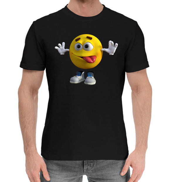 Мужская хлопковая футболка с изображением Смайл цвета Черный