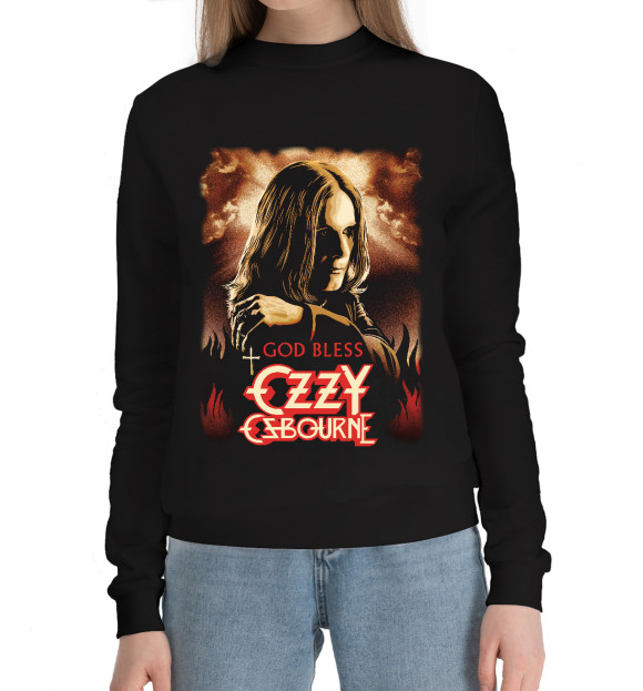 Женский хлопковый свитшот с изображением Oozzy osbourne цвета Черный