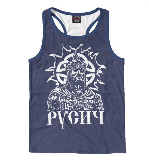 Мужская майка-борцовка с изображением Русич цвета Белый