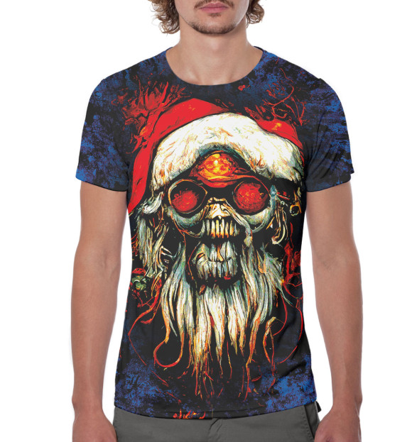 Мужская футболка с изображением Санта монстр цвета Белый