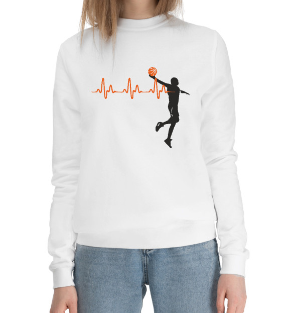 Женский хлопковый свитшот с изображением Баскетбольный пульс цвета Белый
