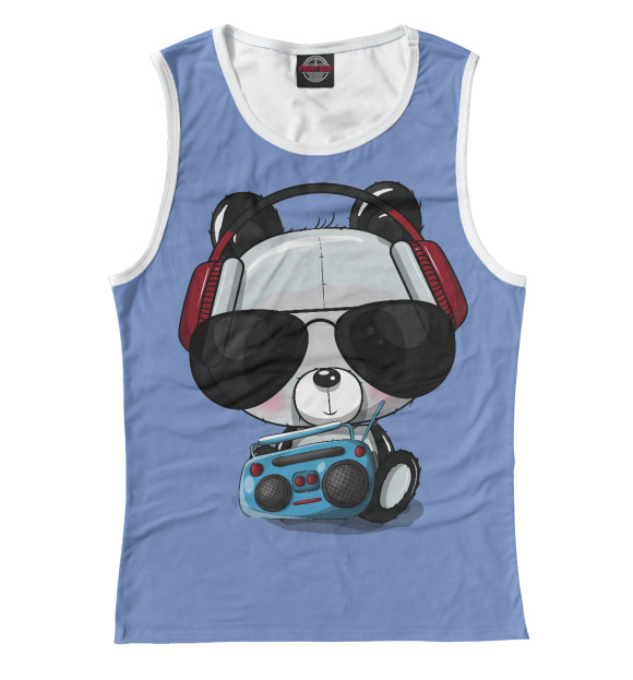 Майка для девочки с изображением Панда в очках и наушниках цвета Белый