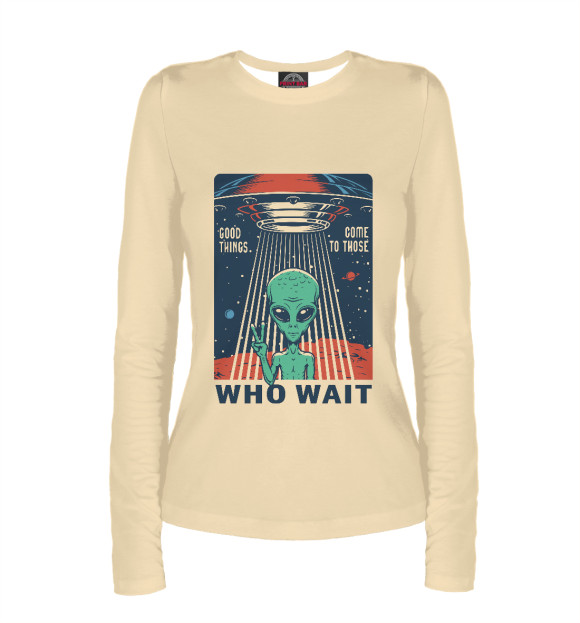 Женский лонгслив с притом Инопланетянин цвета Белый Женский лонгслив с изображением Инопланетянин цвета Белый