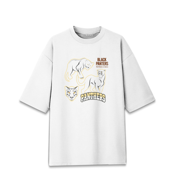 Мужская футболка оверсайз с притом Пантера цвета Белый Мужская футболка оверсайз с изображением Пантера цвета Белый