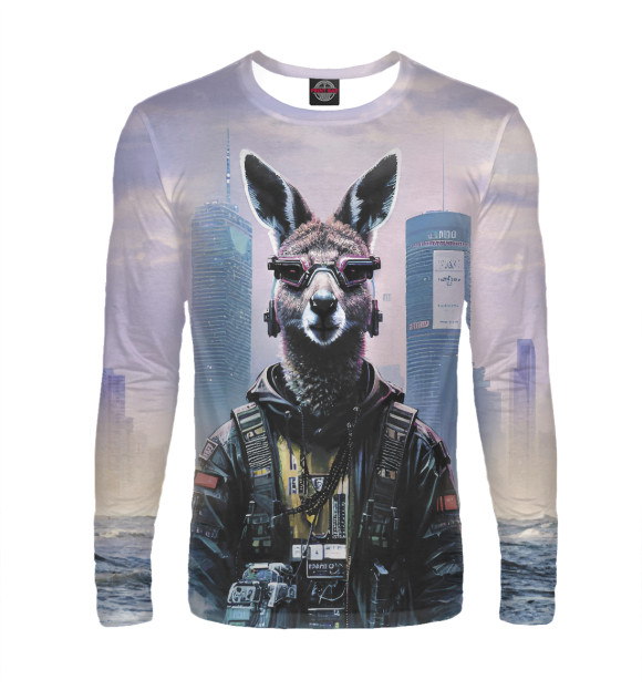 Мужской лонгслив с изображением Cool kangaroo - neural network цвета Белый