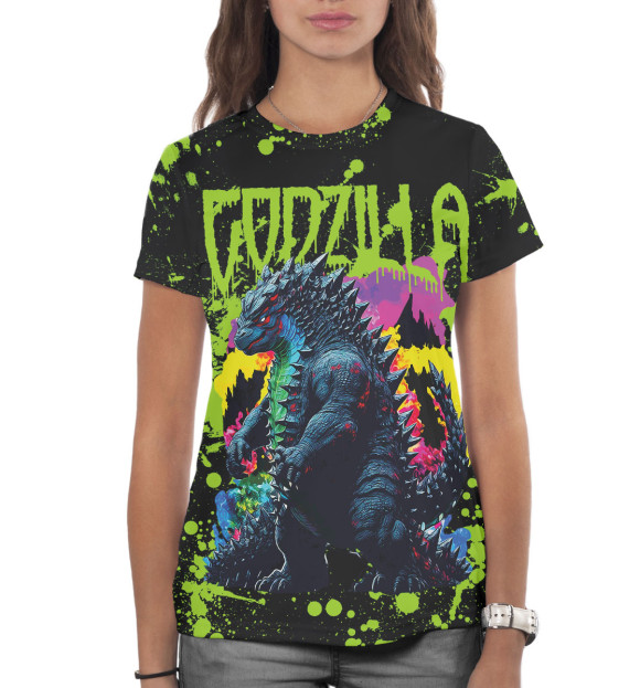 Женская футболка с изображением Godzilla цвета Белый