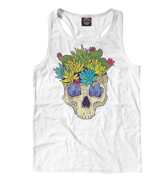Мужская майка-борцовка с изображением Кристаллы и кактусы цвета Белый