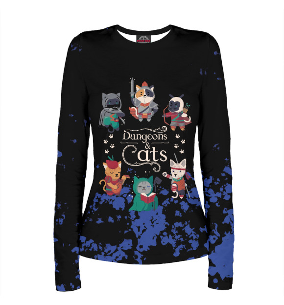 Женский лонгслив с притом Dungeons and cats цвета Белый Женский лонгслив с изображением Dungeons and cats цвета Белый