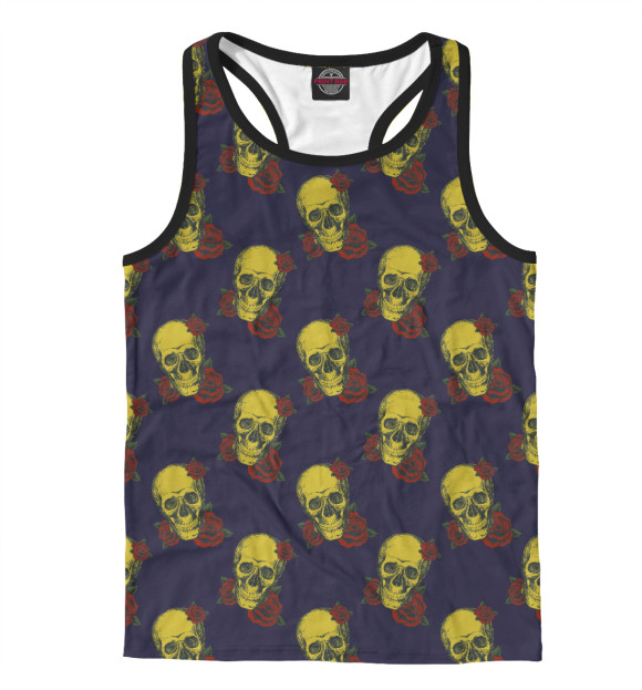 Мужская майка-борцовка с изображением Череп с розами цвета Белый