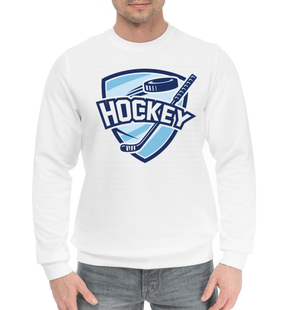 Мужской хлопковый свитшот с изображением Hockey цвета Белый