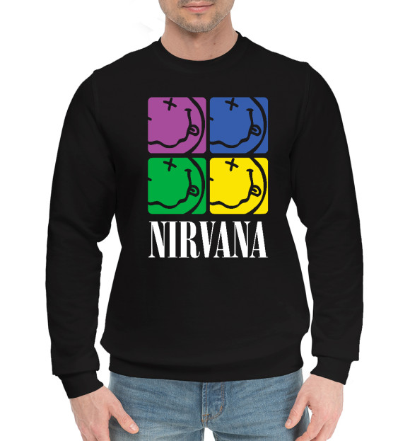 Мужской хлопковый свитшот с изображением Нирвана (Nirvana) цвета Черный