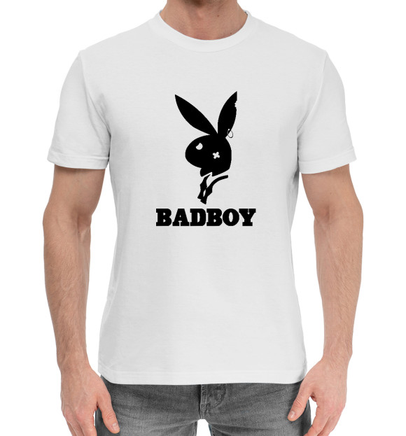 Мужская хлопковая футболка с изображением BADBOY цвета Белый