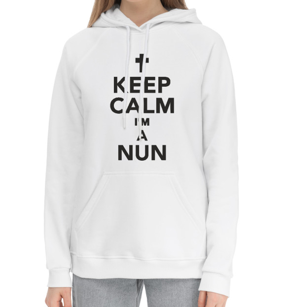 Женский хлопковый худи с изображением Спокойно, я монашка цвета Белый