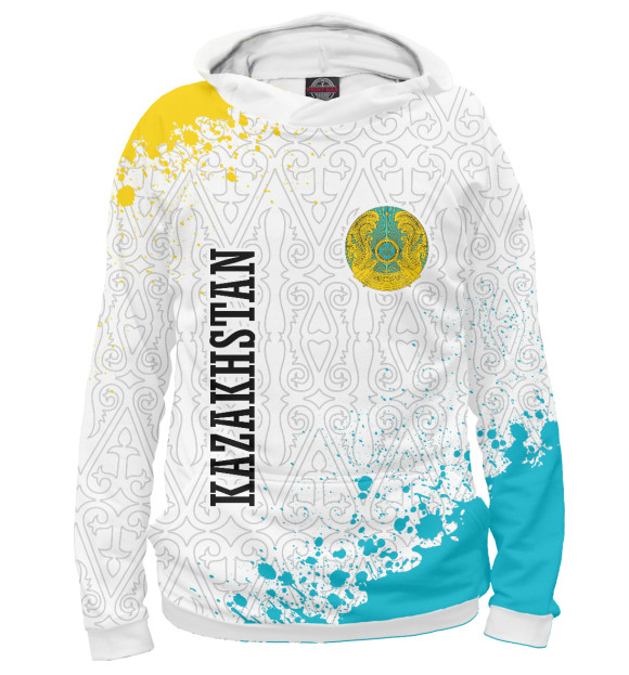 Мужское худи с изображением Kazakhstan / Казахстан цвета Белый
