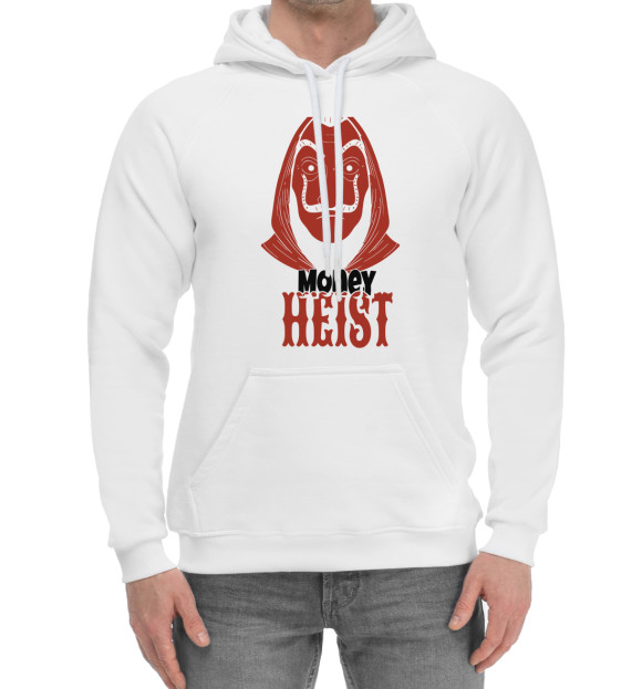 Мужской хлопковый худи с изображением Money Heist цвета Белый