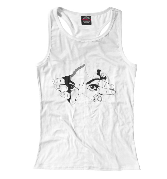 Женская майка-борцовка с изображением Подглядывет цвета Белый